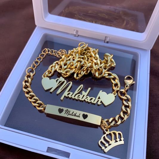 Engraved Name Bar Bracelet Butterfly Necklace