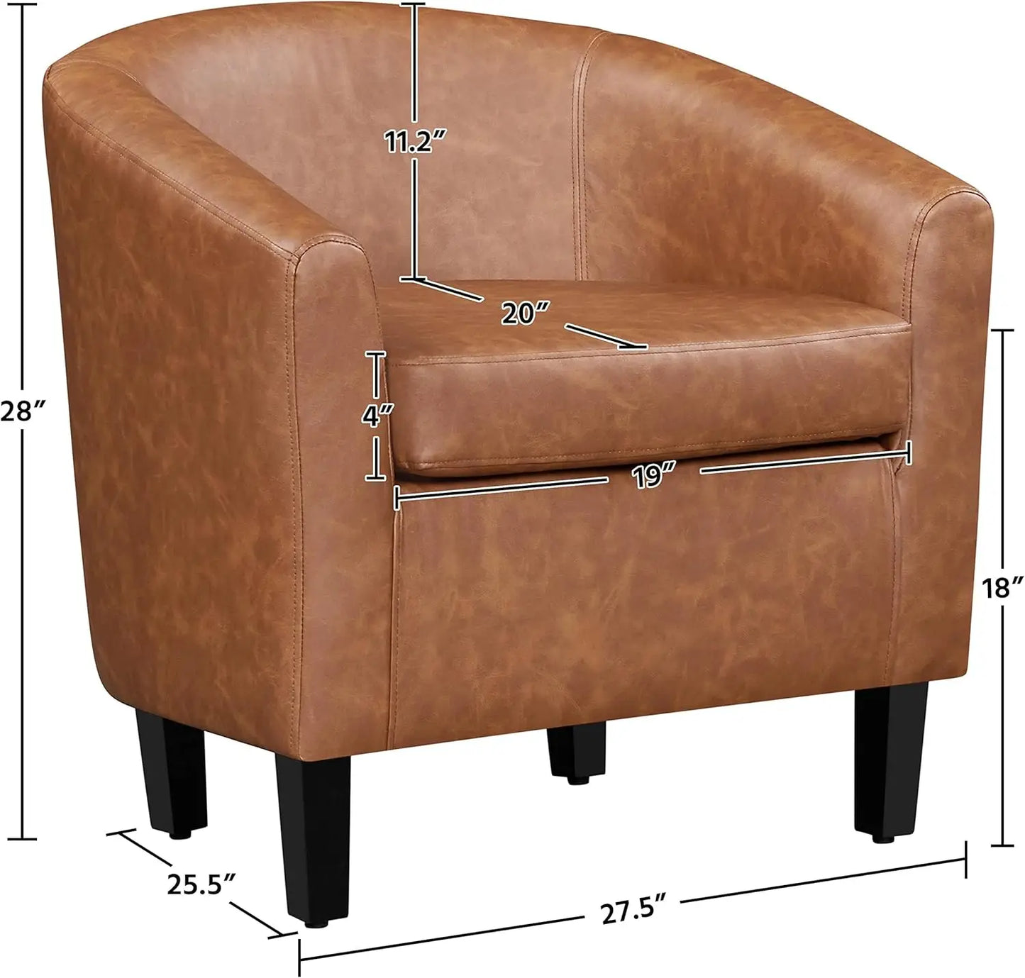 2 Pcs Accent Faux Leather Barrel Chairs Comfy Club