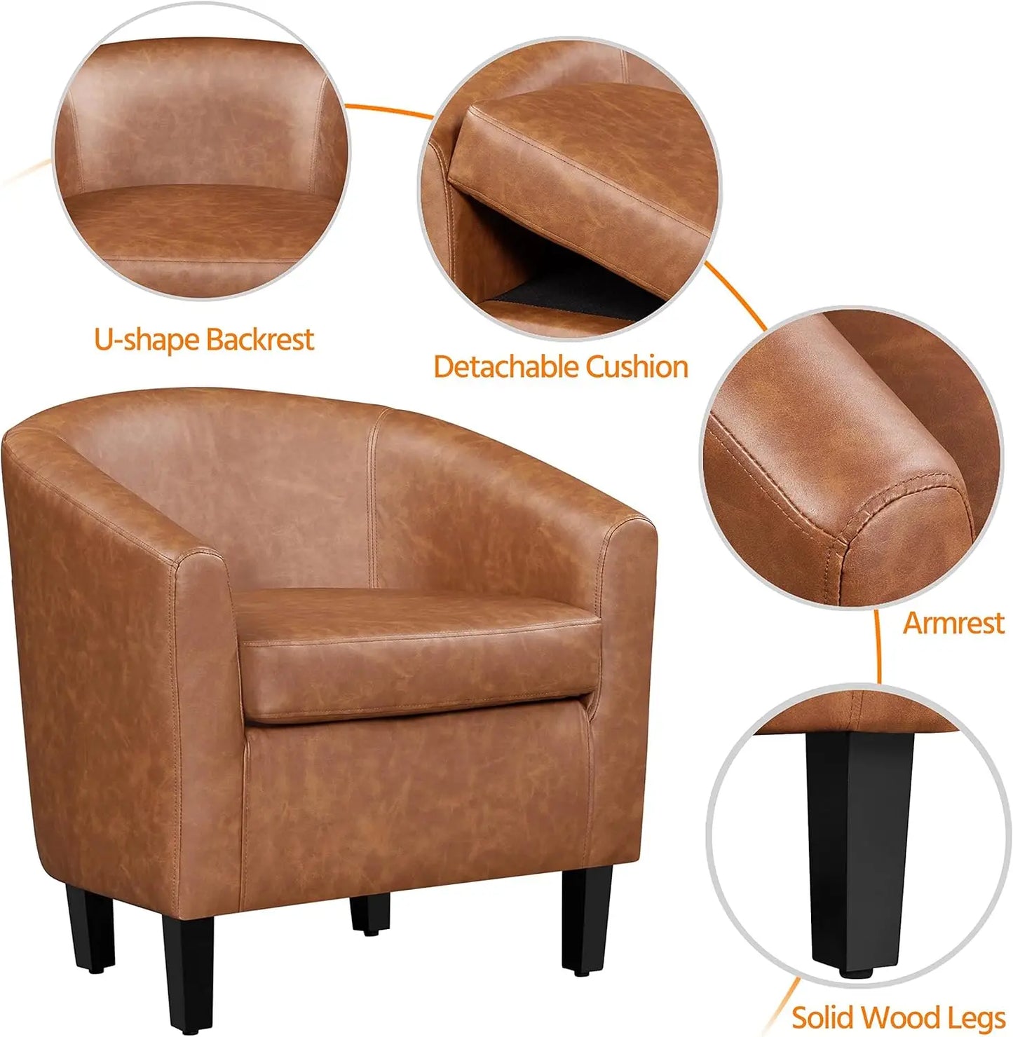 2 Pcs Accent Faux Leather Barrel Chairs Comfy Club