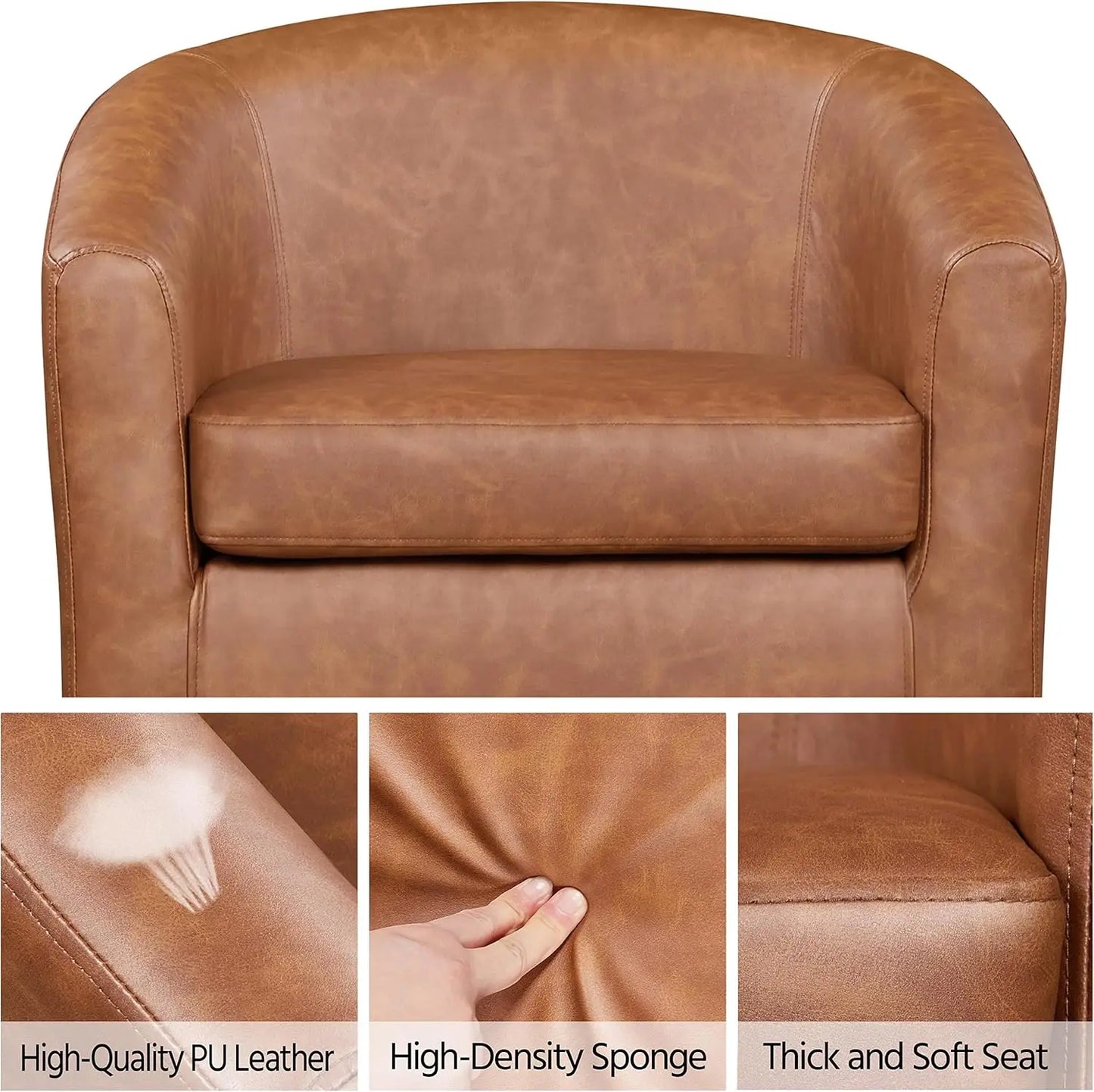 2 Pcs Accent Faux Leather Barrel Chairs Comfy Club