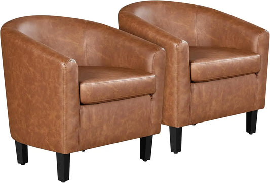 2 Pcs Accent Faux Leather Barrel Chairs Comfy Club