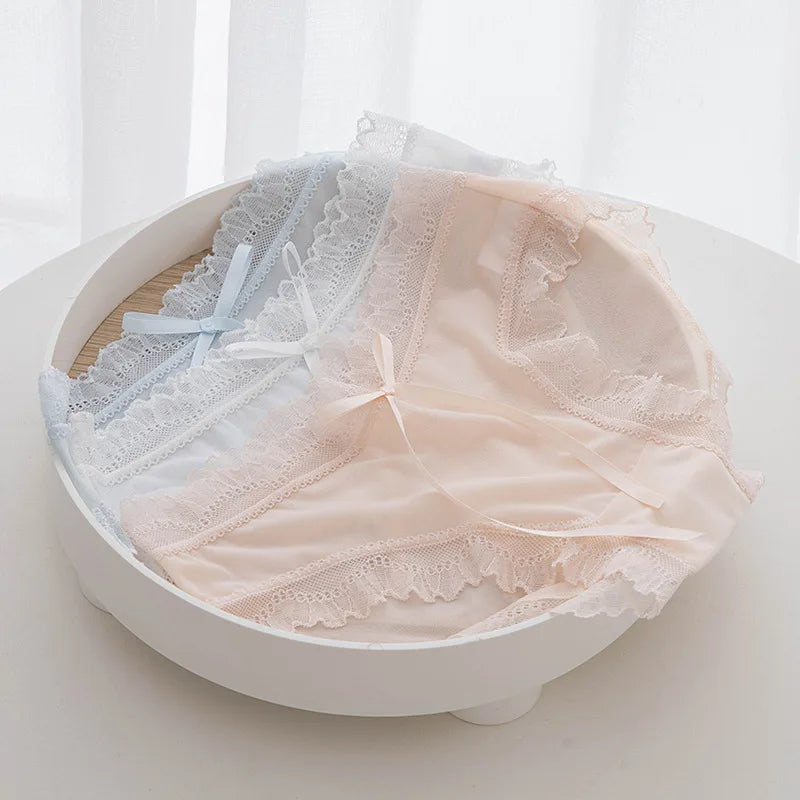 5 Pcs Teen Girl Lace Middle Waist Panties