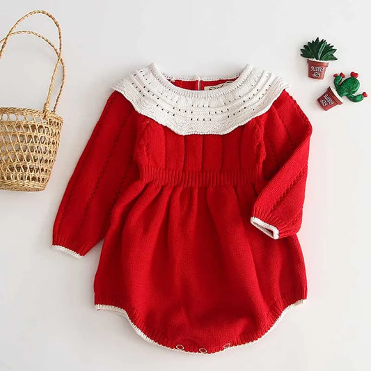 Baby Girls Knitting Romper Red Fashion
