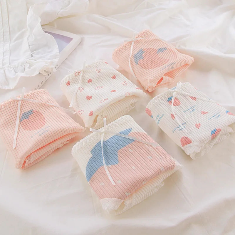 5pc Teen Girl Cotton Strawberry Middle Waist Panties