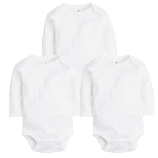 3PCS Boy/Girl Cotton Long Sleeve White Baby Onesie
