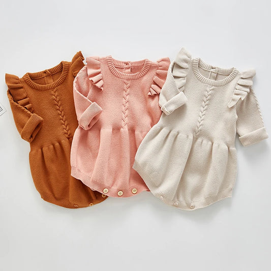 Baby Girls Knitted Bodysuit Long Sleeve Ruffled