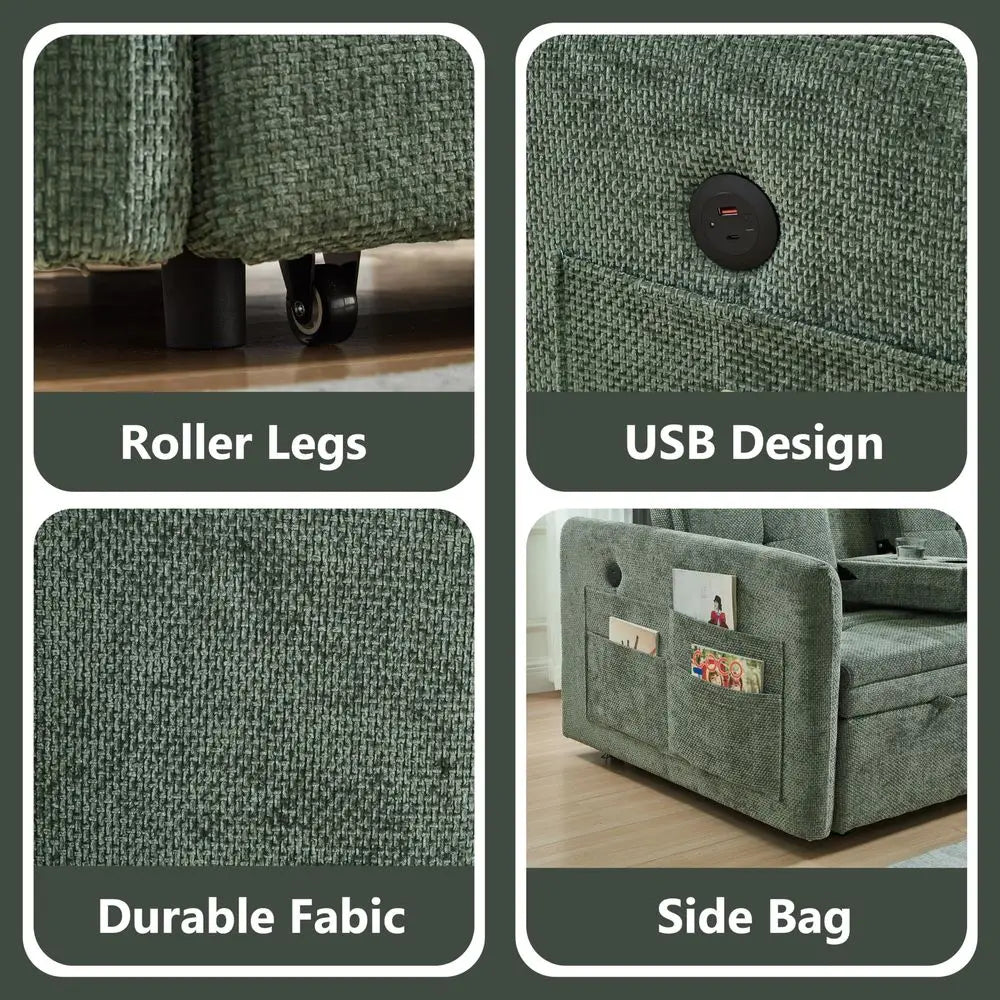Convertible Sofa Bed with Cup Holder, USB
