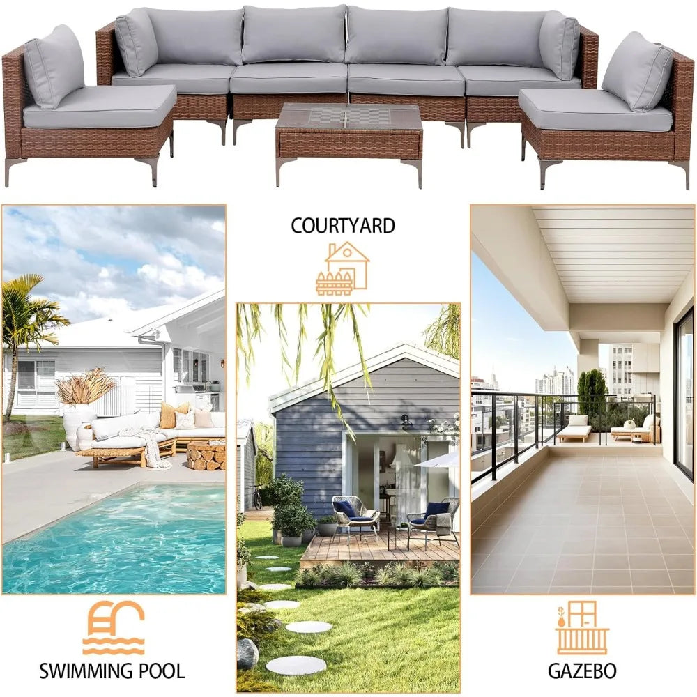 7 Pieces Conversation Sets, Outdoor Sectional Sofa