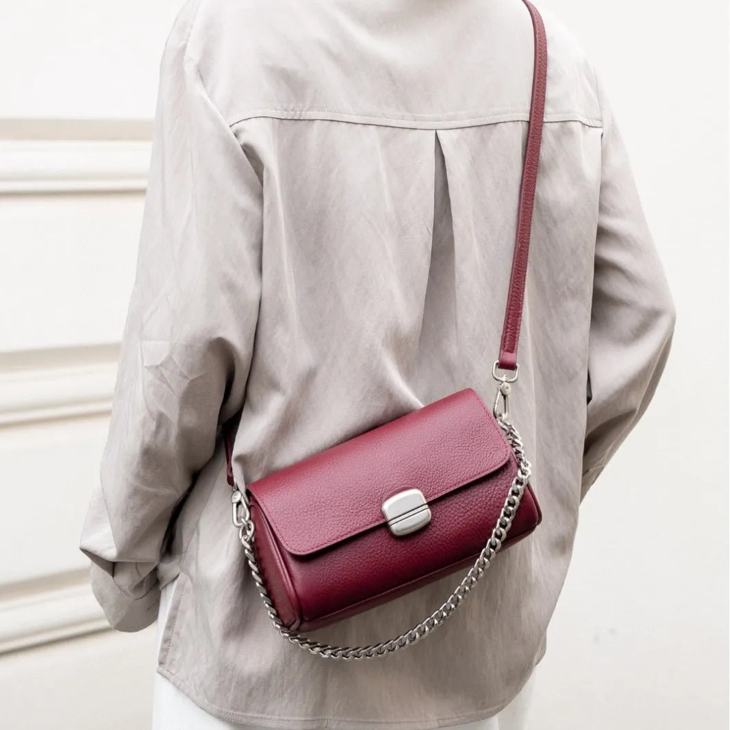 Genuine Leather Women's Barrel Crossbody Bag