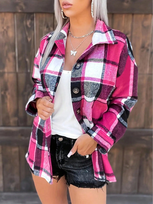 Women's Long Sleeve Flannel Plaid Shirt Casual