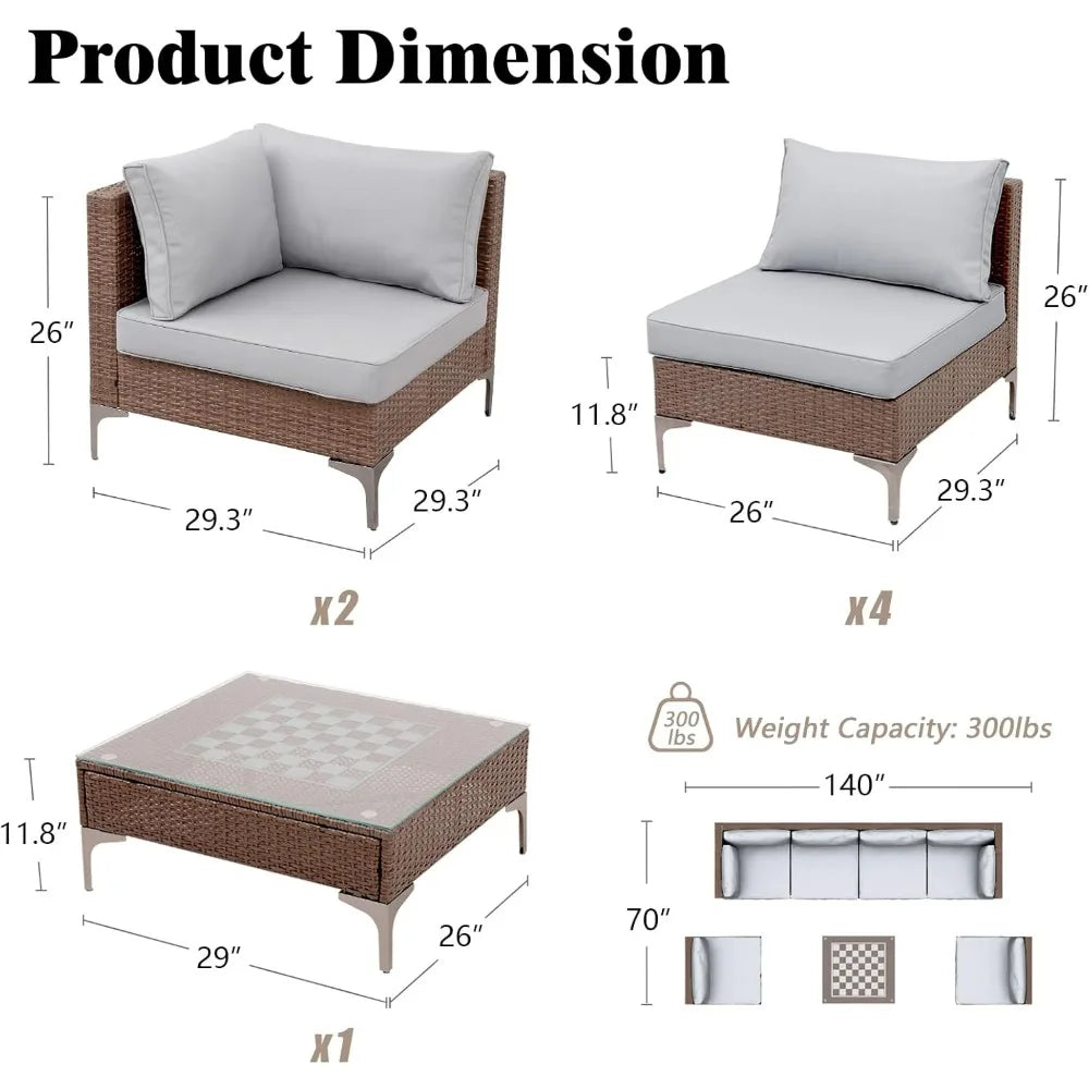 7 Pieces Conversation Sets, Outdoor Sectional Sofa
