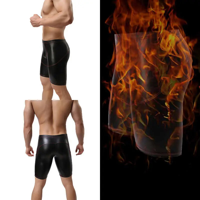 Long Men Faux Leather Boxers Shorts