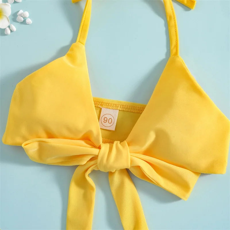 2pcs Bikini Sets Halter Bowknot Tops Floral Ruffle