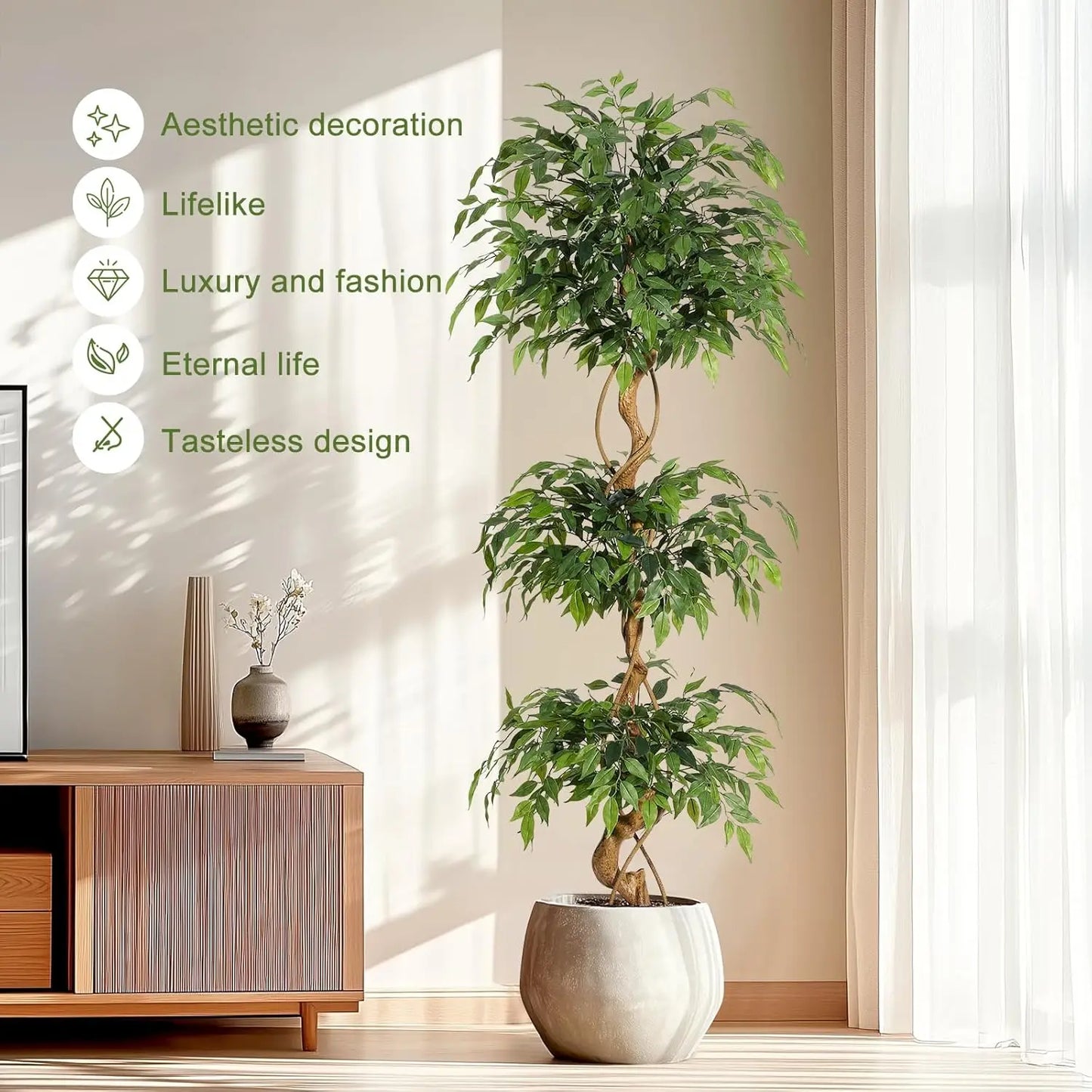 Ficus Tree Artificial Plants Indoor White Pot