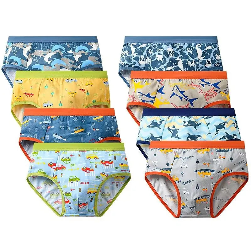8PC Boys Briefs Cotton Underwear Teenager Cartoon