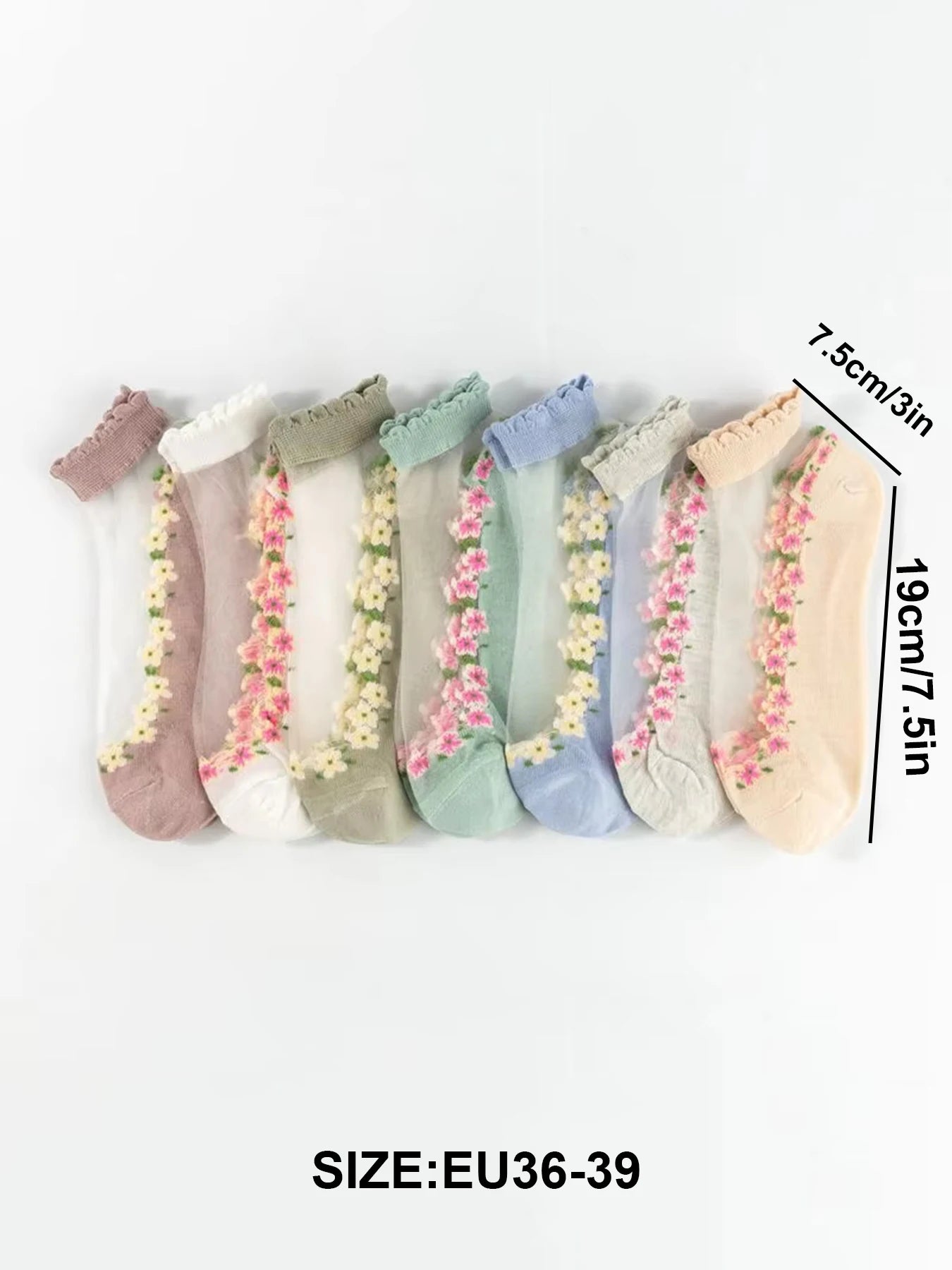 7 pairs floral silk women's socks