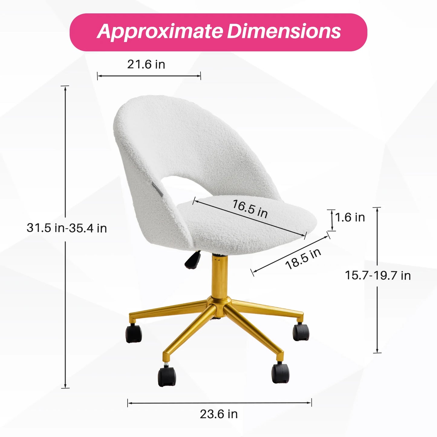 Redlife Velvet Desk Vanity Chair with Gold Wheels