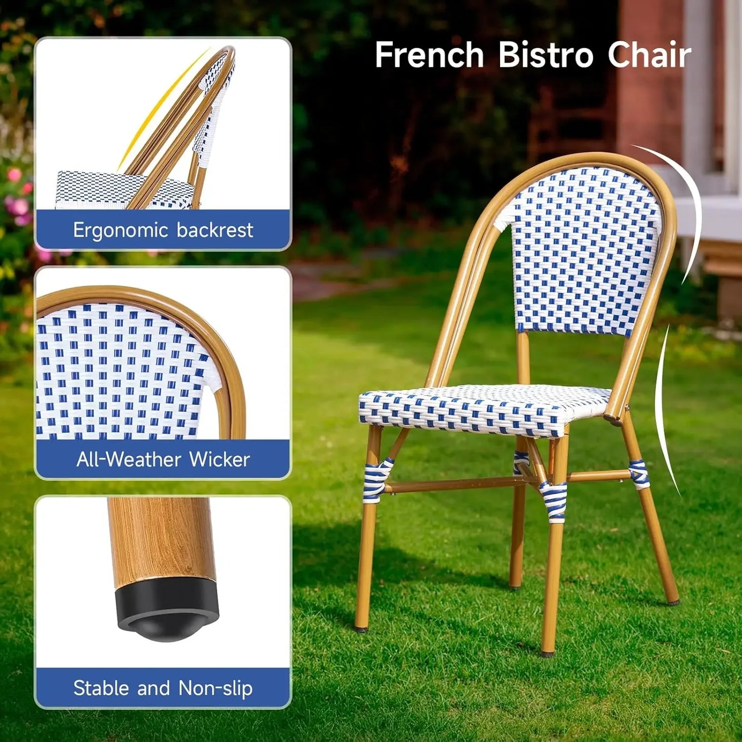 3 Piece Patio Bistro Set, French Wicker Outdoor