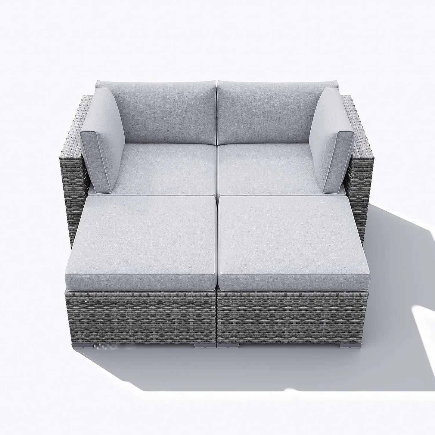 4 Piece Patio Sectional Sofa, All Weather Wicker