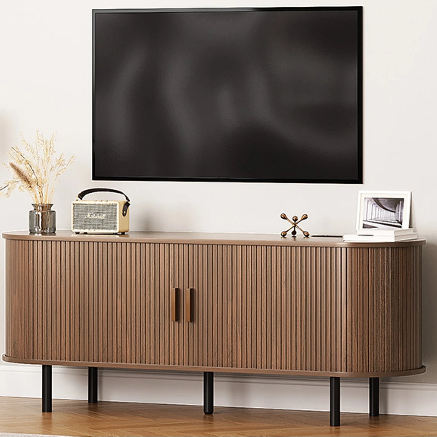 TV Table with Sliding Doors Adjustable Shelves