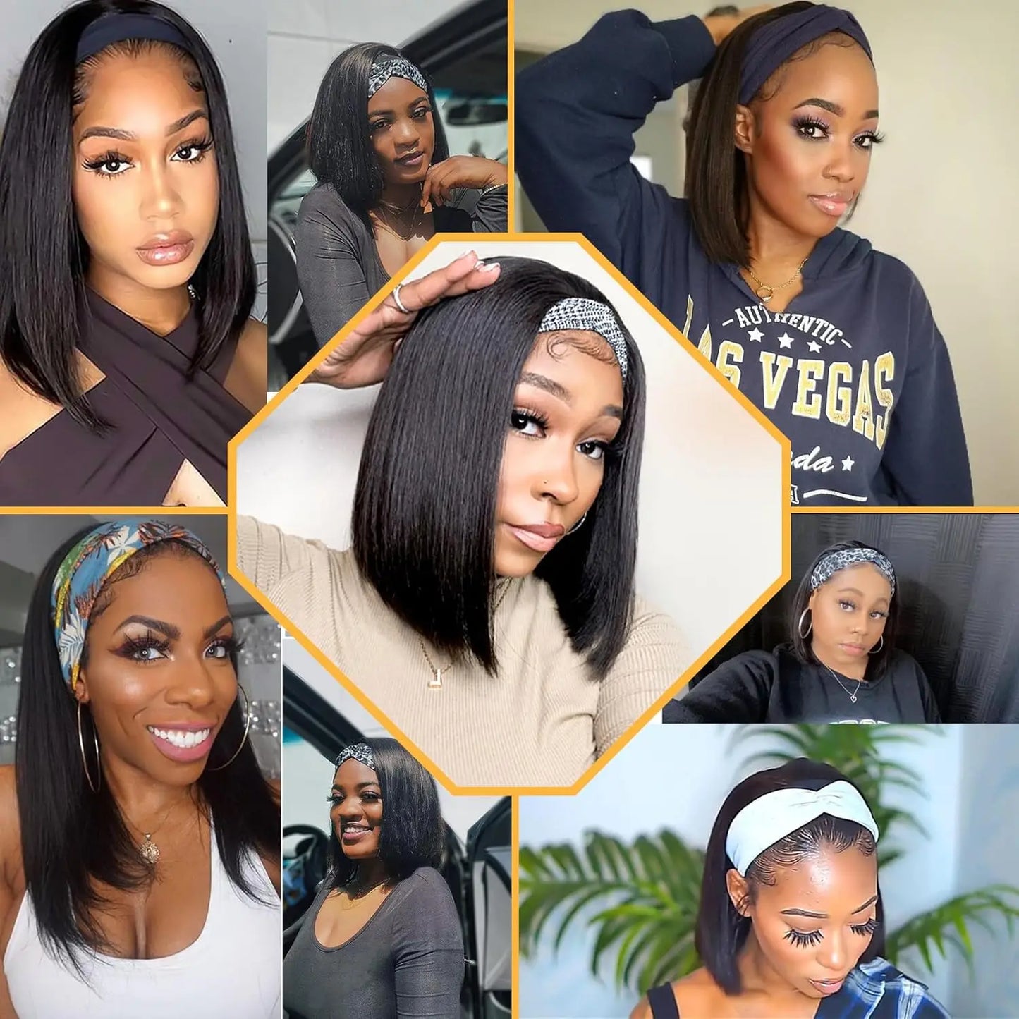 Headband Wigs Human Hair Short Wear Glueless