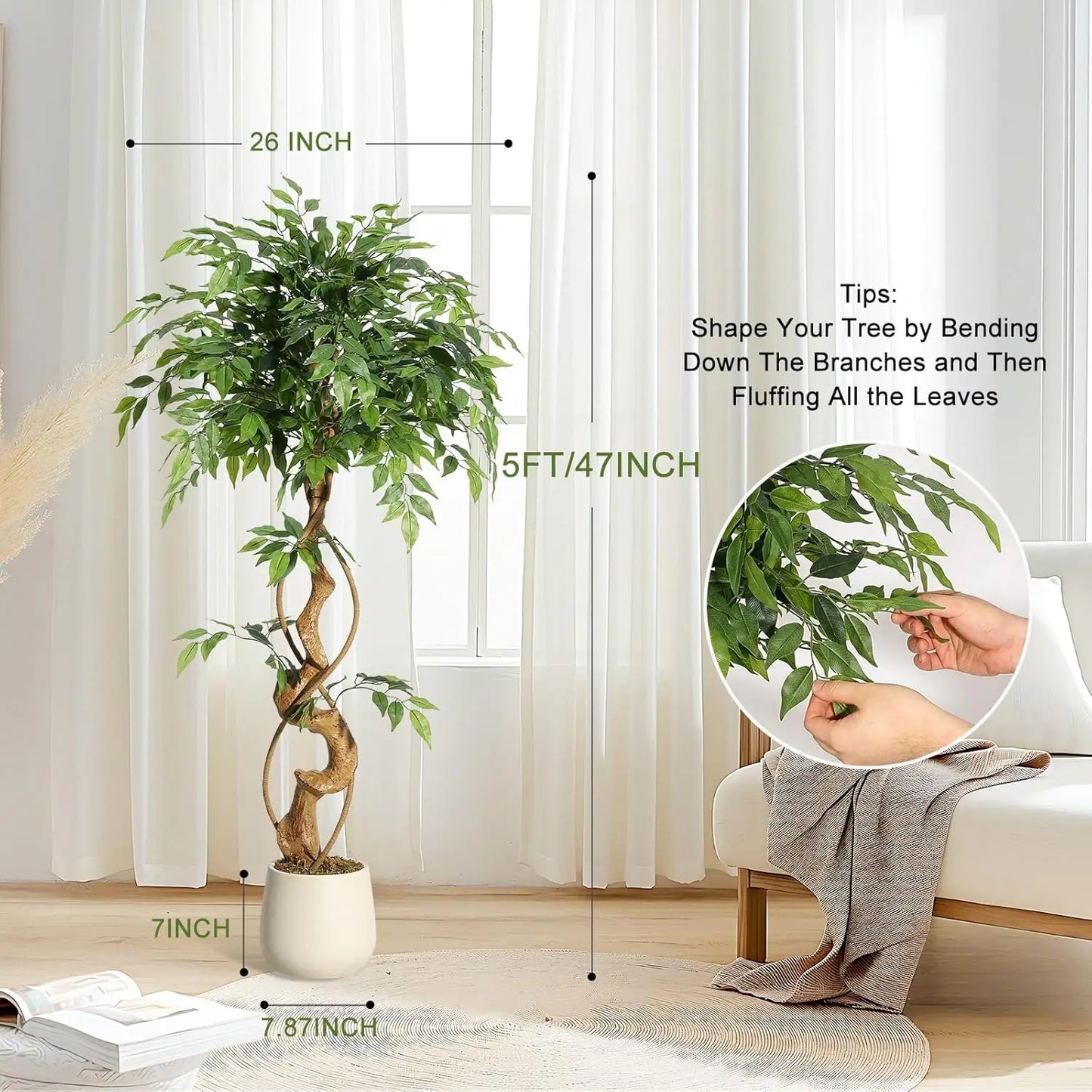 Ficus Tree Artificial Plants Indoor White Pot