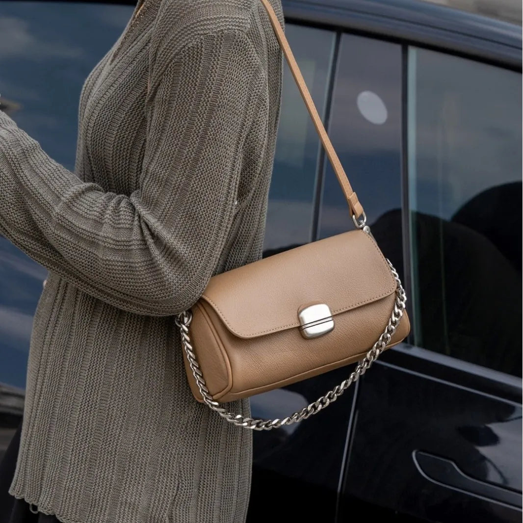 Genuine Leather Women's Barrel Crossbody Bag