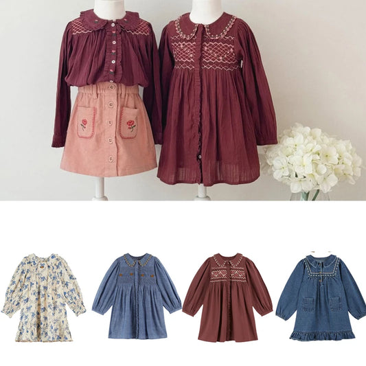 Girls Cute Embroidery Long Sleeve Princess dDesses