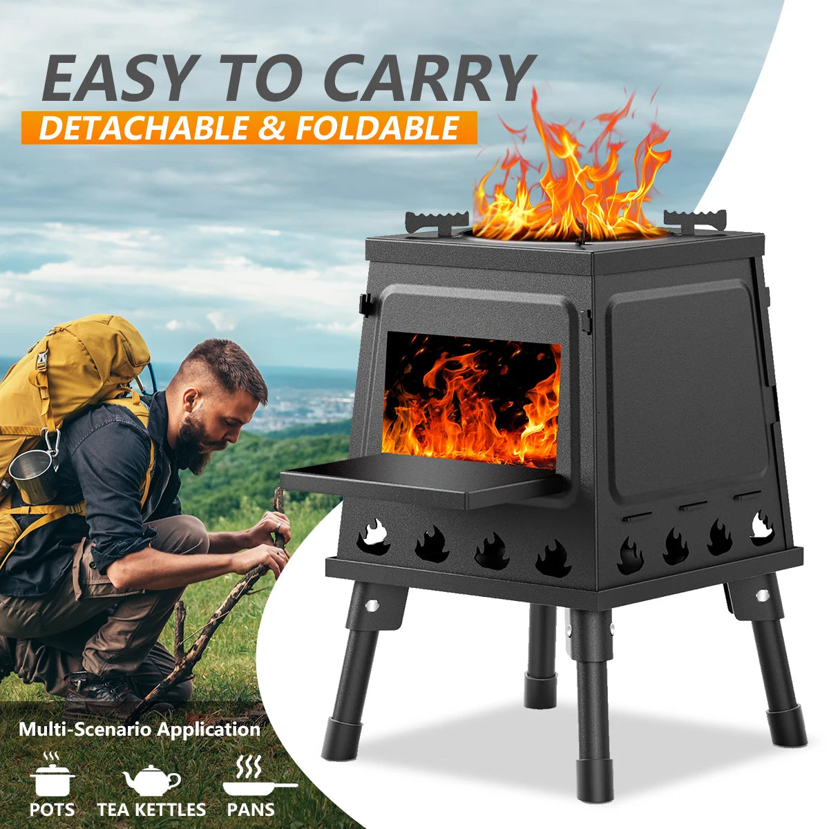 Wood Burning Camp Stove Portable Cast Iron