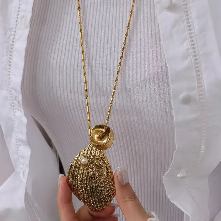18K Gold Plated Long Shell Pendant Necklace
