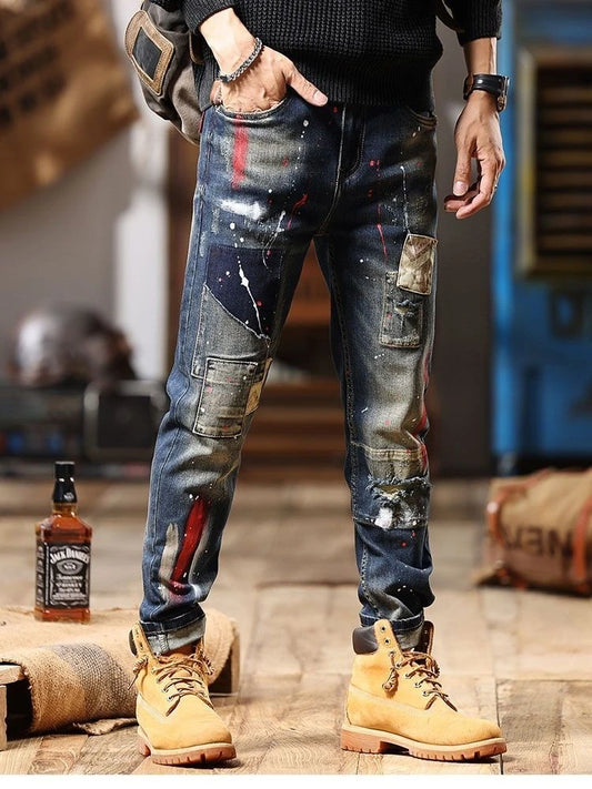 Tapered Jeans for Men Tight Pipe Washed
