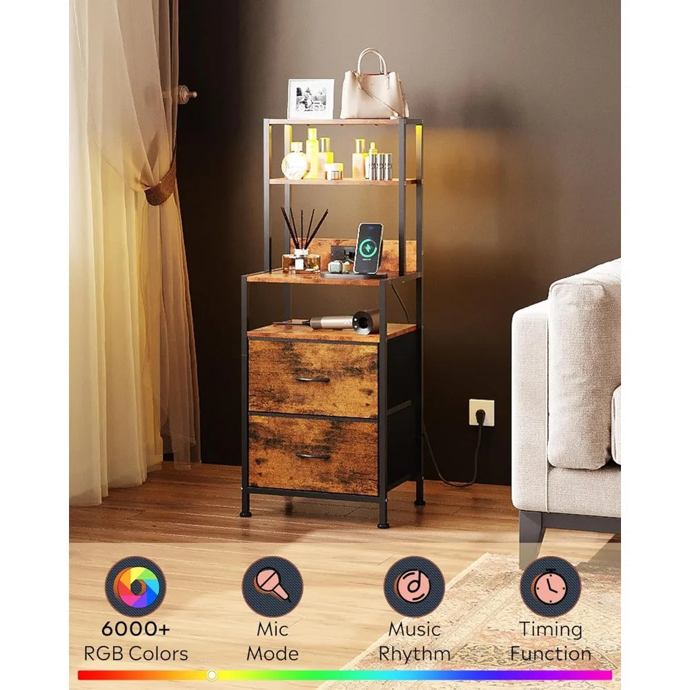 2 Nightstands with Charging Station 2 Drawers