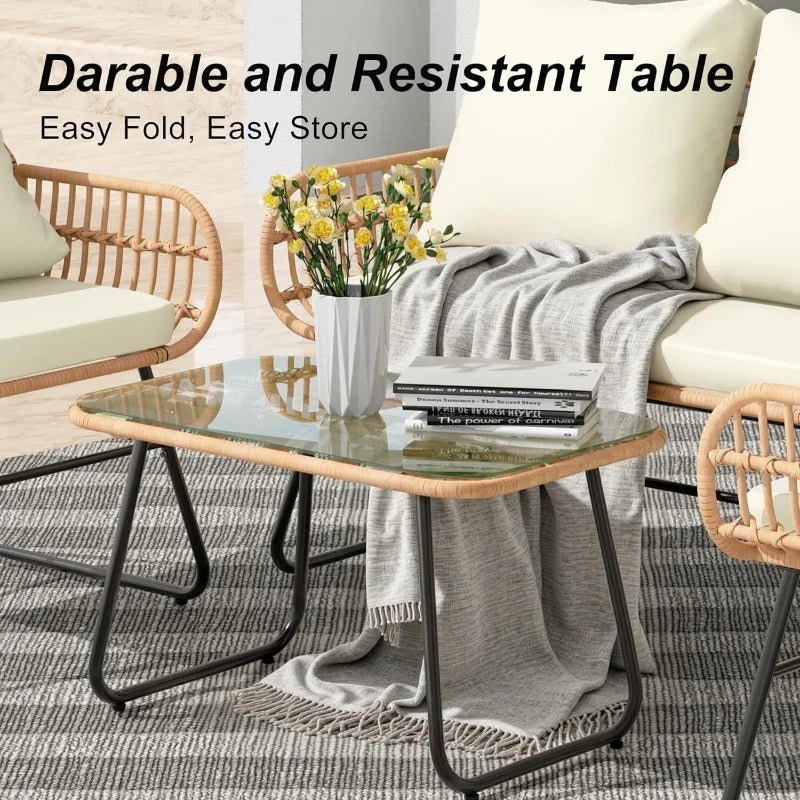 4-Piece Patio Furniture Set with Cushions & Tempered Glass Table