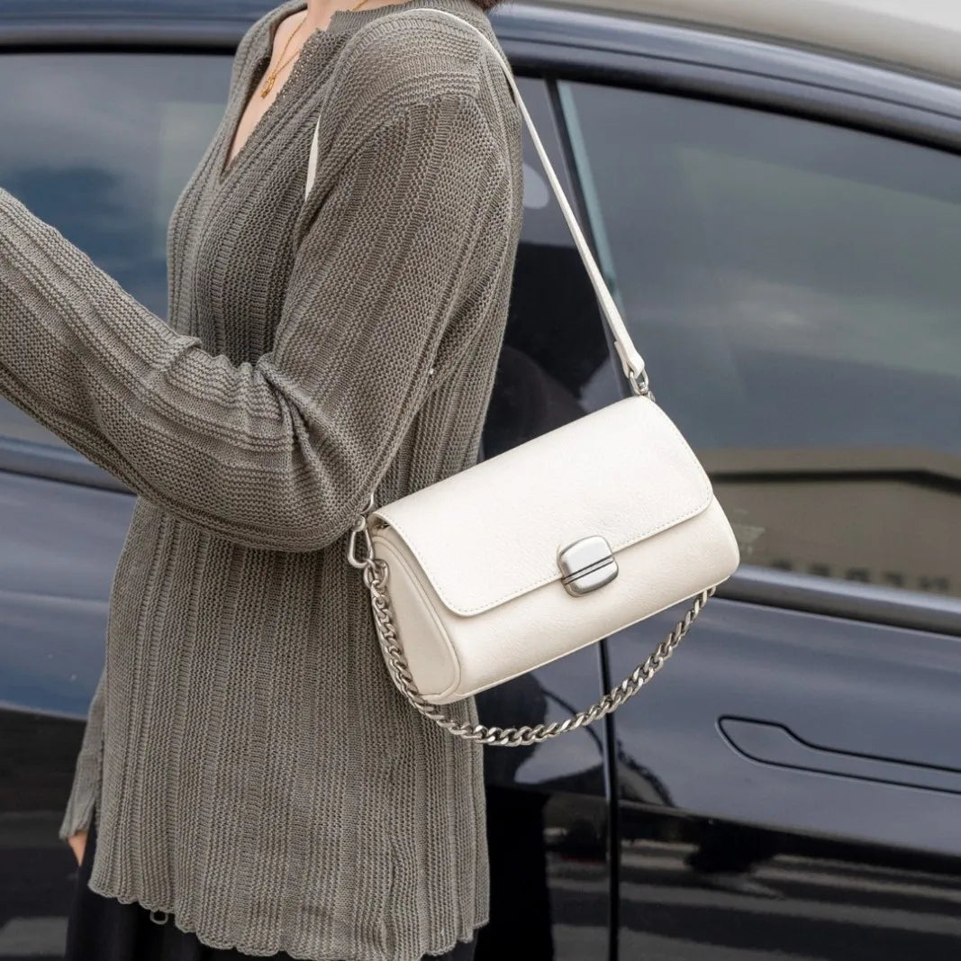 Genuine Leather Women's Barrel Crossbody Bag