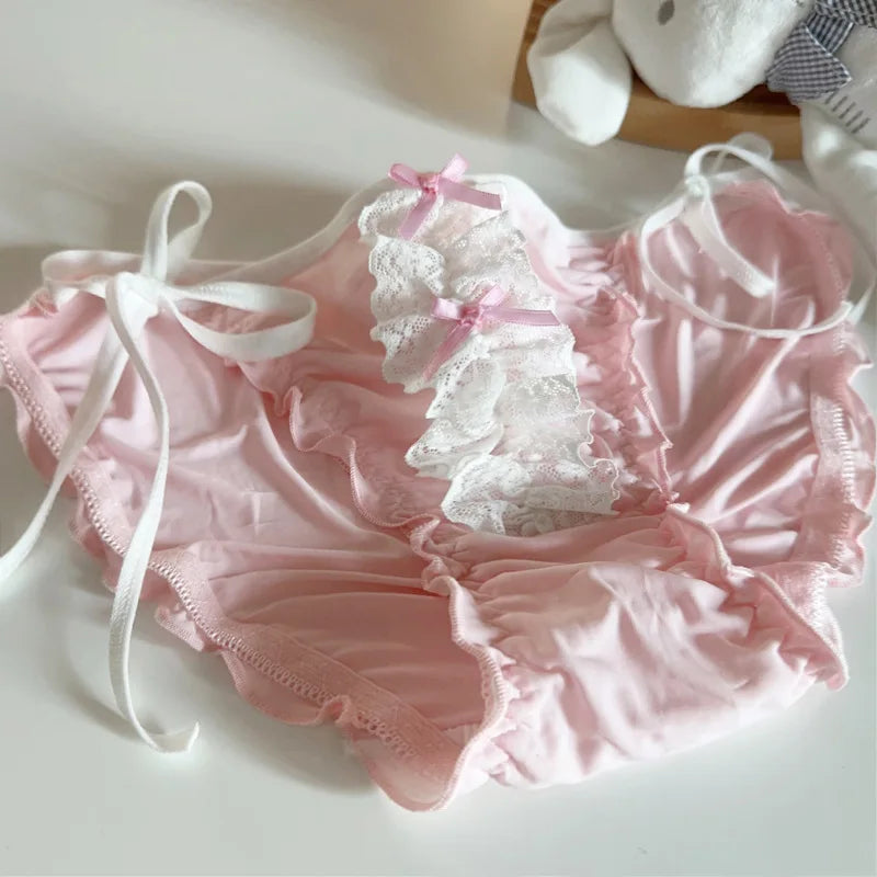 4 Pcs Young Girl Middle Waist  Lace Briefs Underwear Teenage
