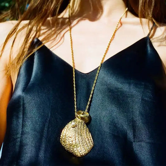 18K Gold Plated Long Shell Pendant Necklace