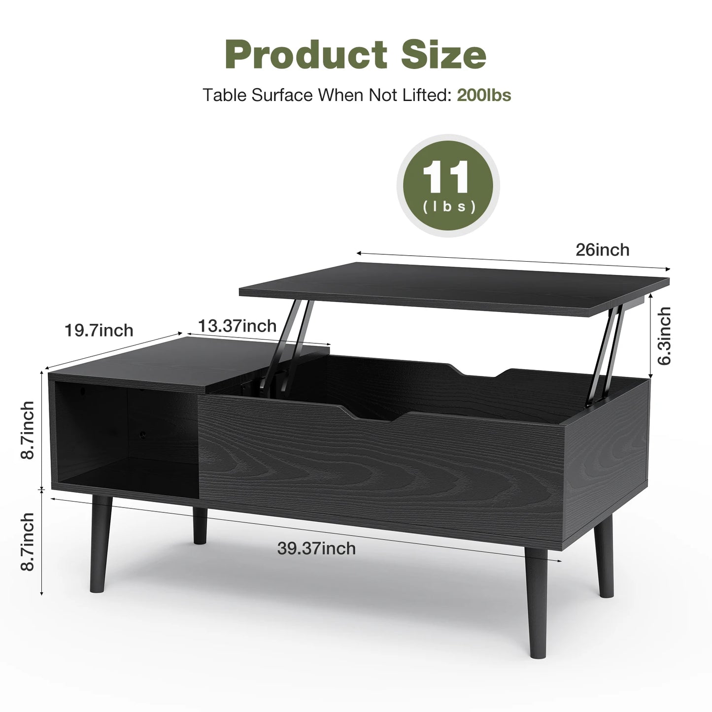 JHK Lift Top Coffee Tables Wood Adjustable Storage
