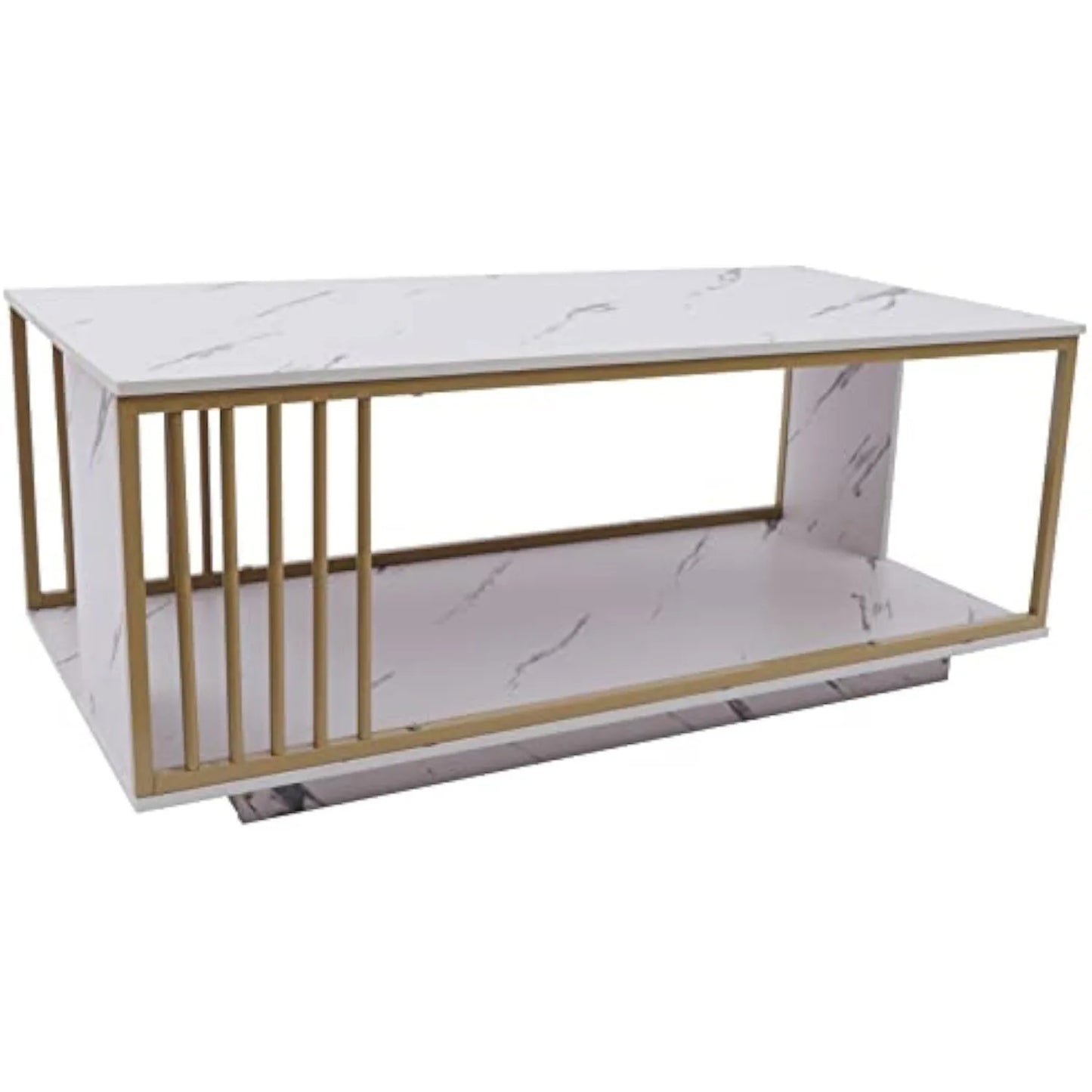 Modern White Marble Veneer Coffee Table, 2 Tier