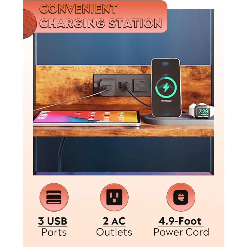 2 Nightstands with Charging Station 2 Drawers