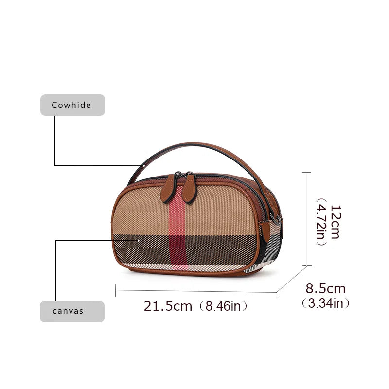 Canvas Cowhide Material, Aidrani's Brown Checkered Bag