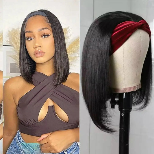 Headband Wigs Human Hair Short Wear Glueless