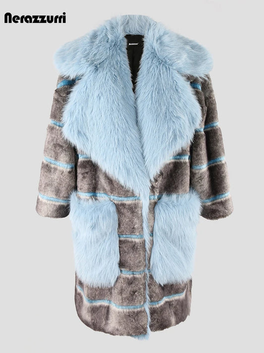 Oversized Striped Thick Patchwork Faux Fur Coat