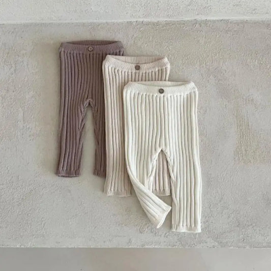 Cotton Ribbed Knit Leggings Solid Baby Trousers