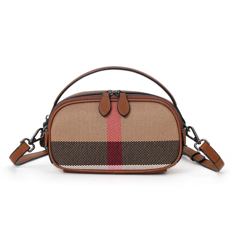 Canvas Cowhide Material, Aidrani's Brown Checkered Bag