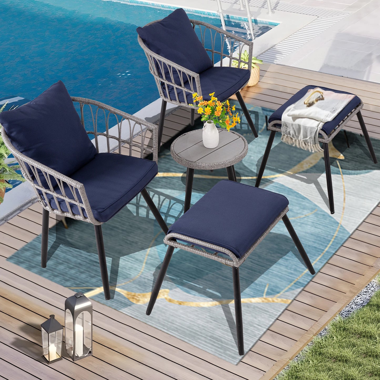 5 Piece Outdoor Wicker Small Conversation Bistro