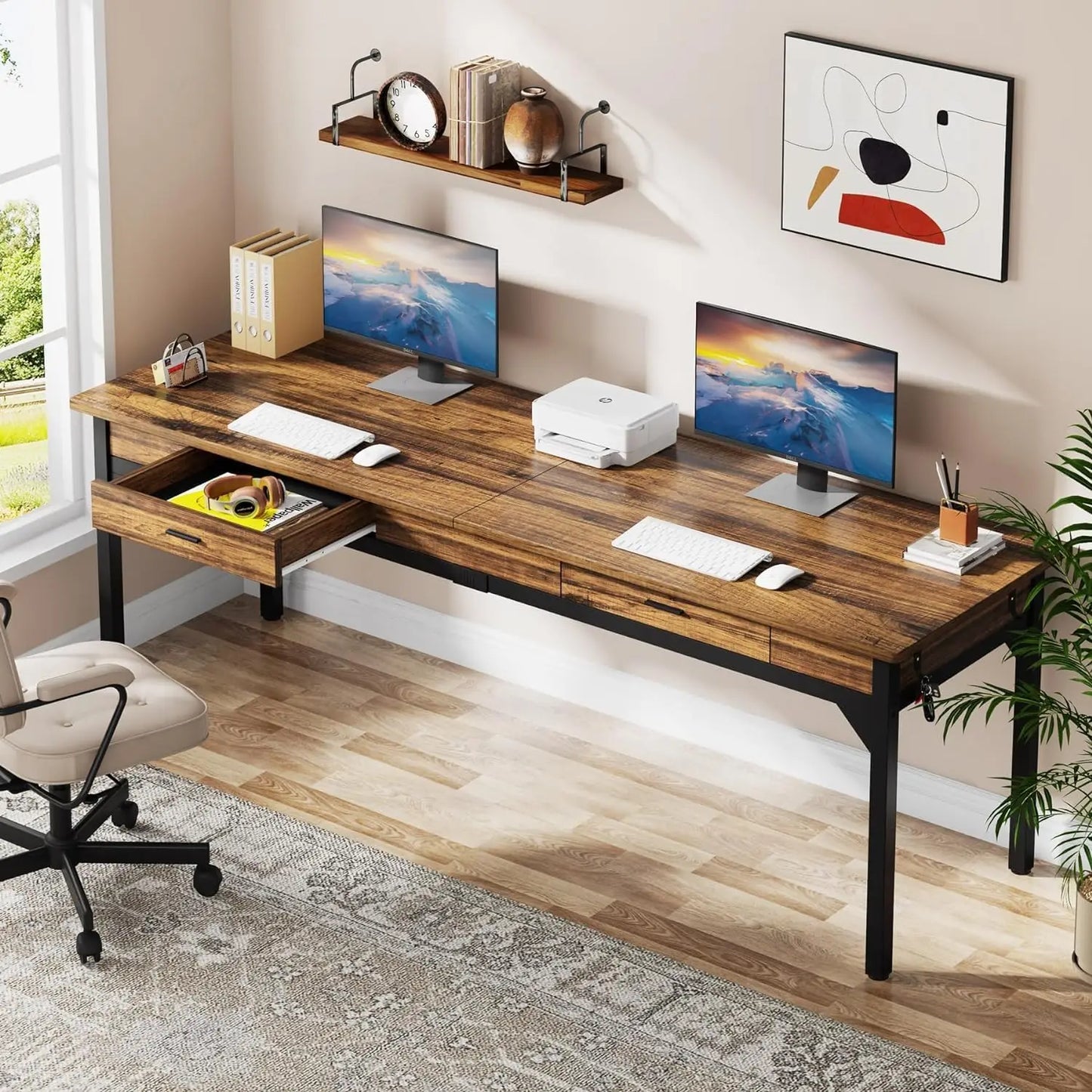 Double Long Desk with 2 Drawers, Office Table