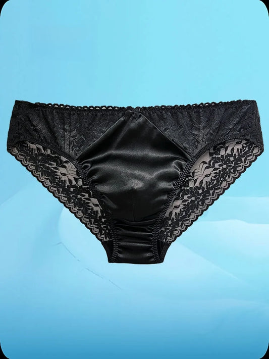 Sexy Men's Silk Comfortable Mid-Waist Ribbed Design