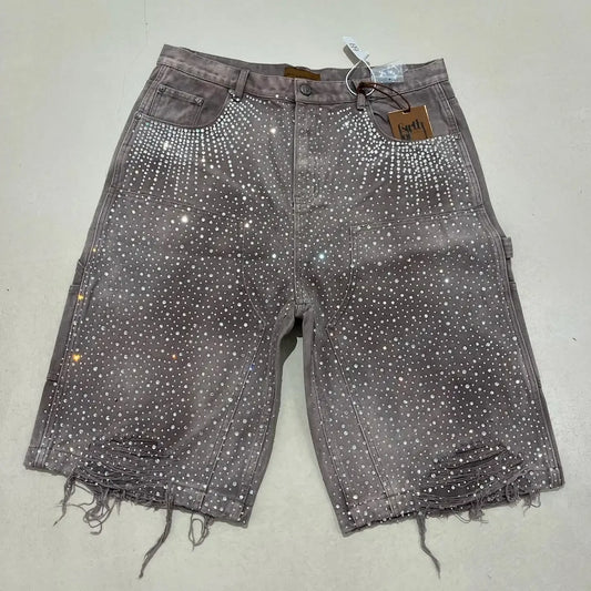 Rhinestone Sequined Denim Shorts Cowboy Hip Hop