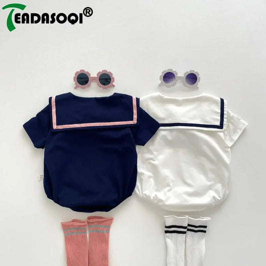 Baby Girls Rompers Sailor Collar Bodysuits