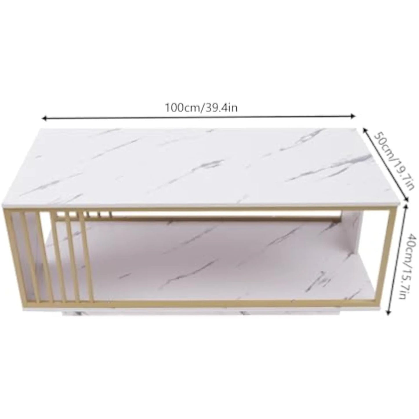 Modern White Marble Veneer Coffee Table, 2 Tier